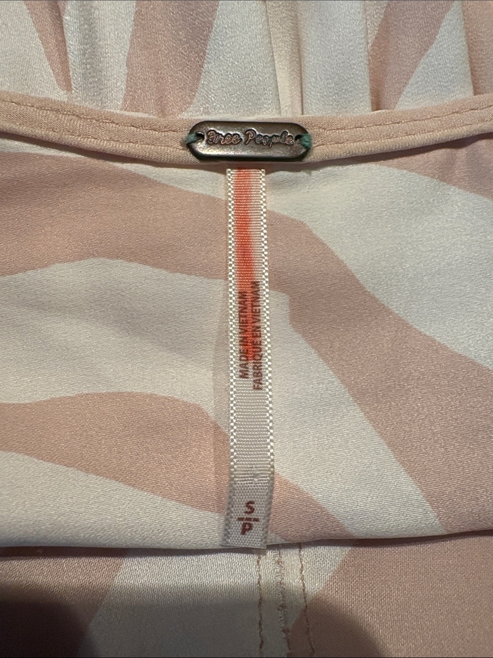 FREE PEOPLE “Show Me Love” Peach Zebra-Stripe V-Neck Smocked Waist Top SMALL - Picture 9 of 9